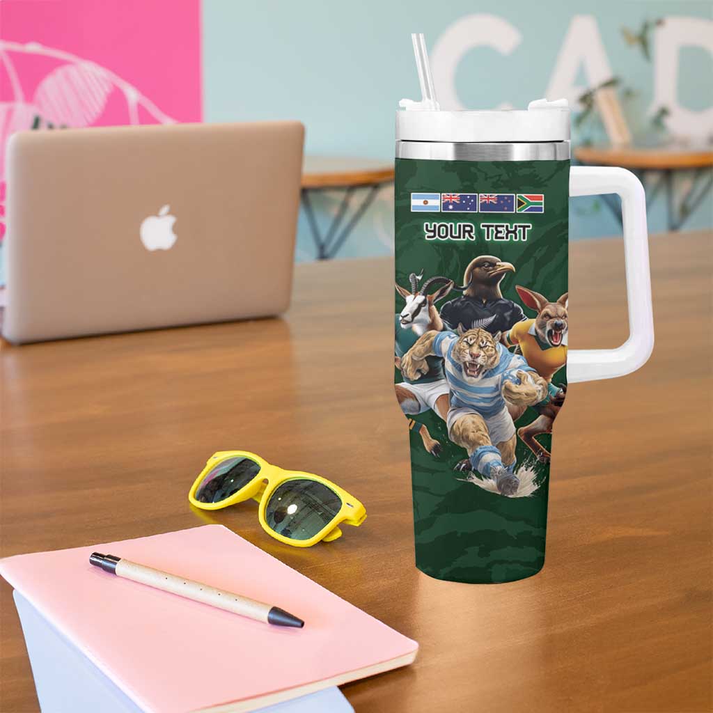 Custom Rugby Southern Hemisphere Tumbler With Handle Argentina AUNZ South Africa Mascot Green - Wonder Print Shop