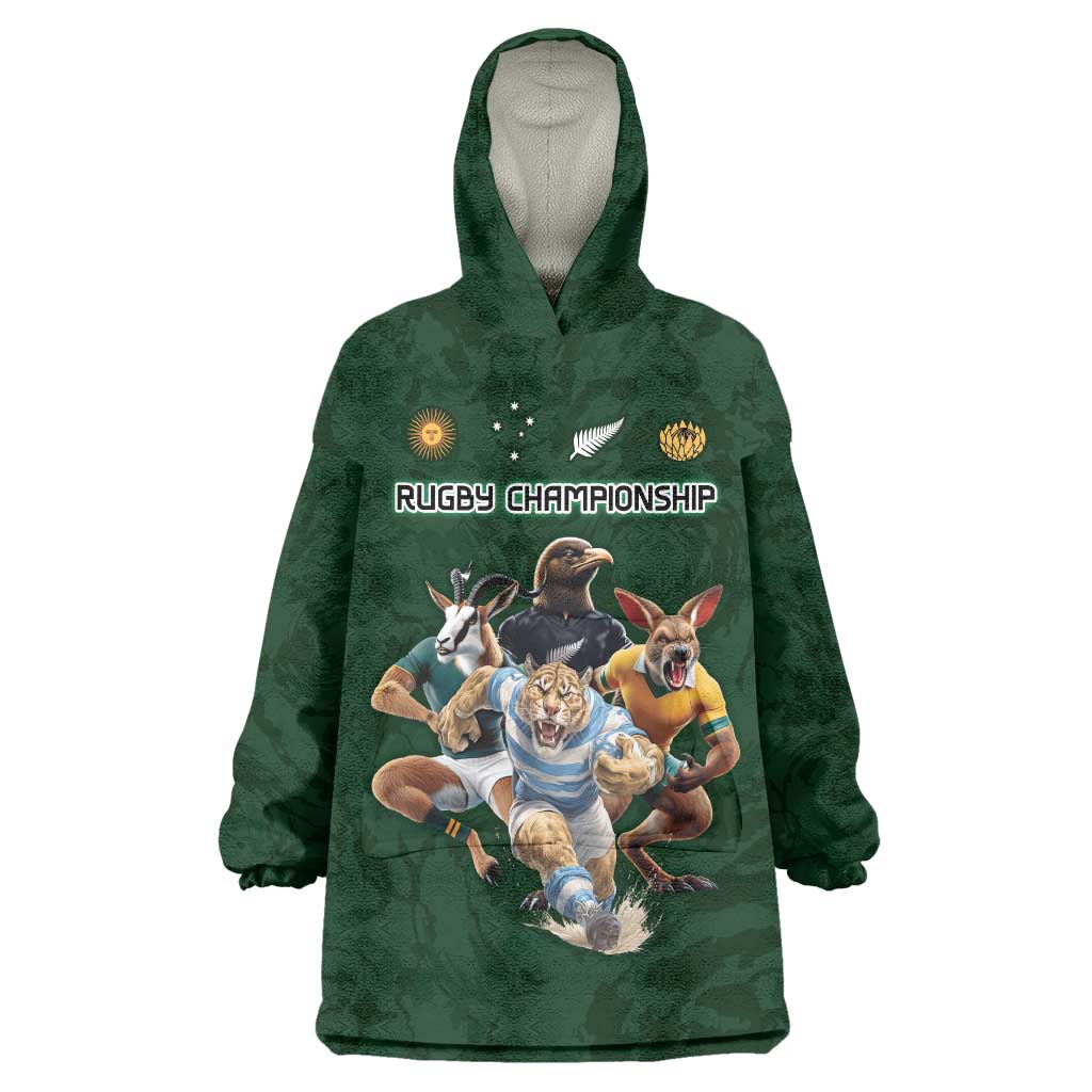Custom Rugby Southern Hemisphere Wearable Blanket Hoodie Argentina AUNZ South Africa Mascot Green - Wonder Print Shop
