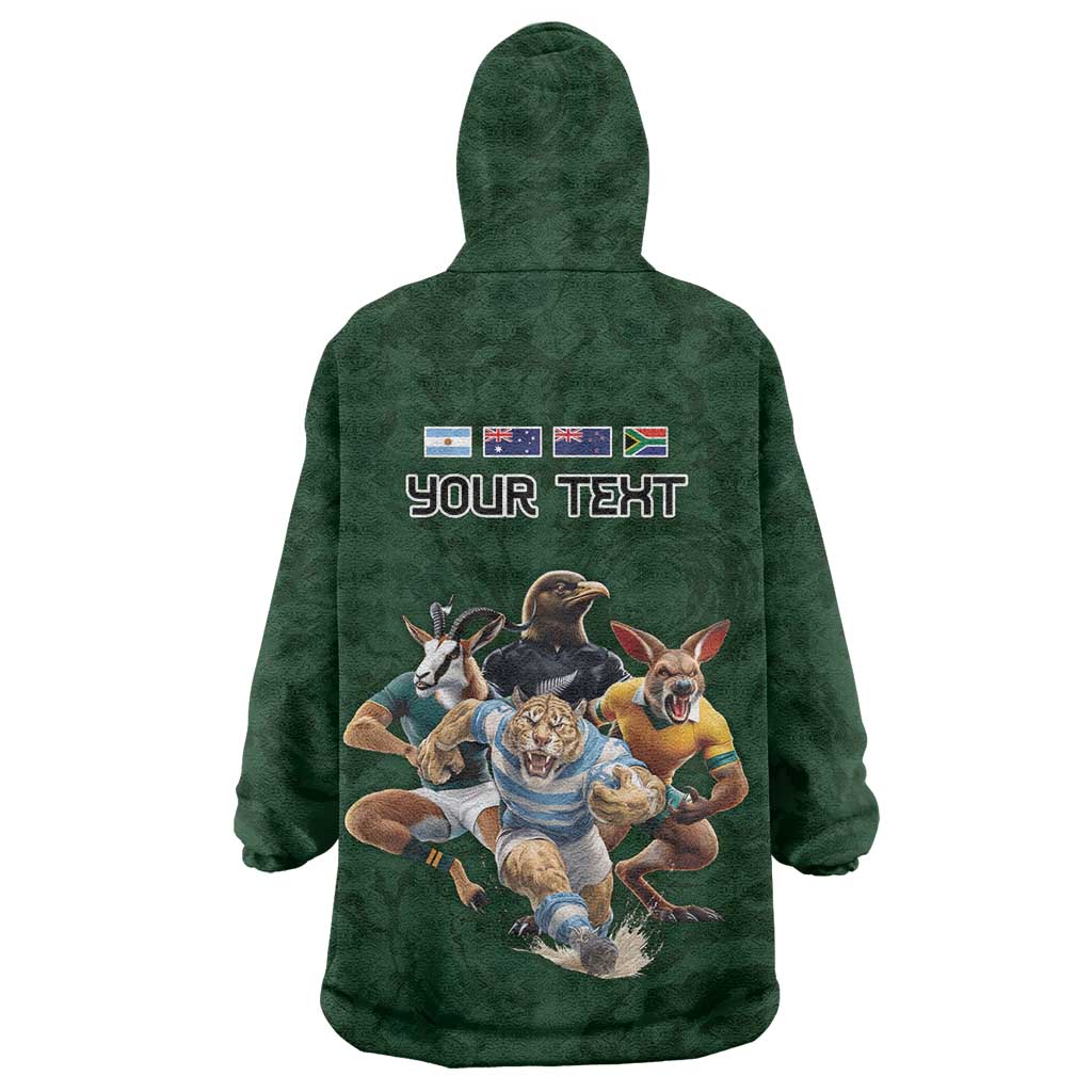 Custom Rugby Southern Hemisphere Wearable Blanket Hoodie Argentina AUNZ South Africa Mascot Green - Wonder Print Shop