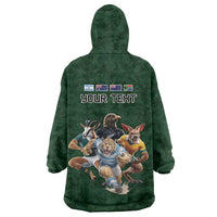 Custom Rugby Southern Hemisphere Wearable Blanket Hoodie Argentina AUNZ South Africa Mascot Green - Wonder Print Shop
