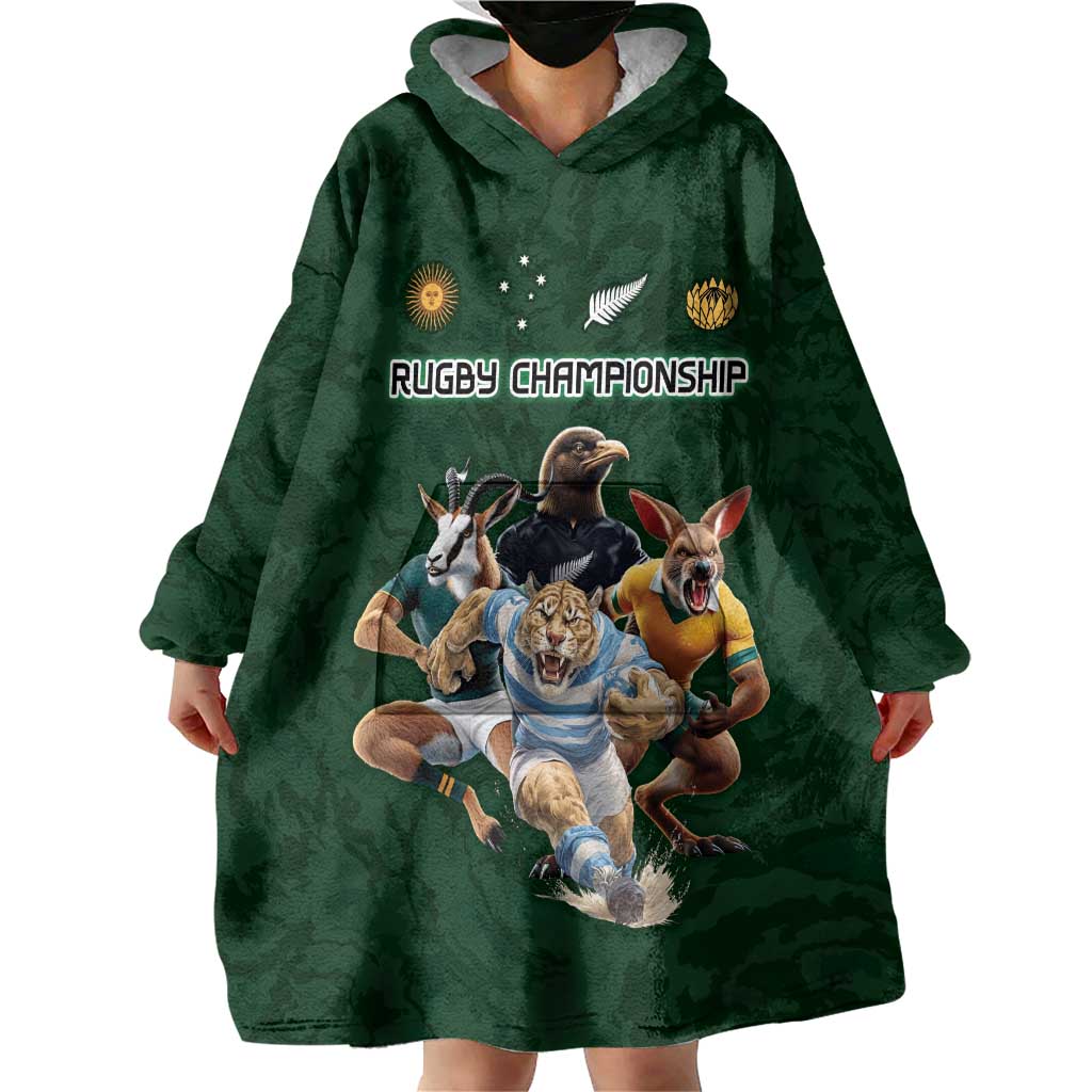 Custom Rugby Southern Hemisphere Wearable Blanket Hoodie Argentina AUNZ South Africa Mascot Green - Wonder Print Shop