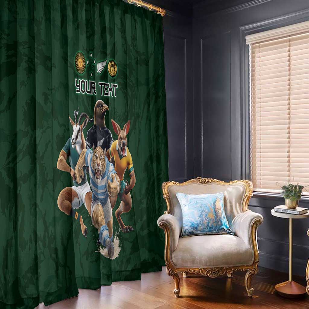 Custom Rugby Southern Hemisphere Window Curtain Argentina AUNZ South Africa Mascot Green - Wonder Print Shop
