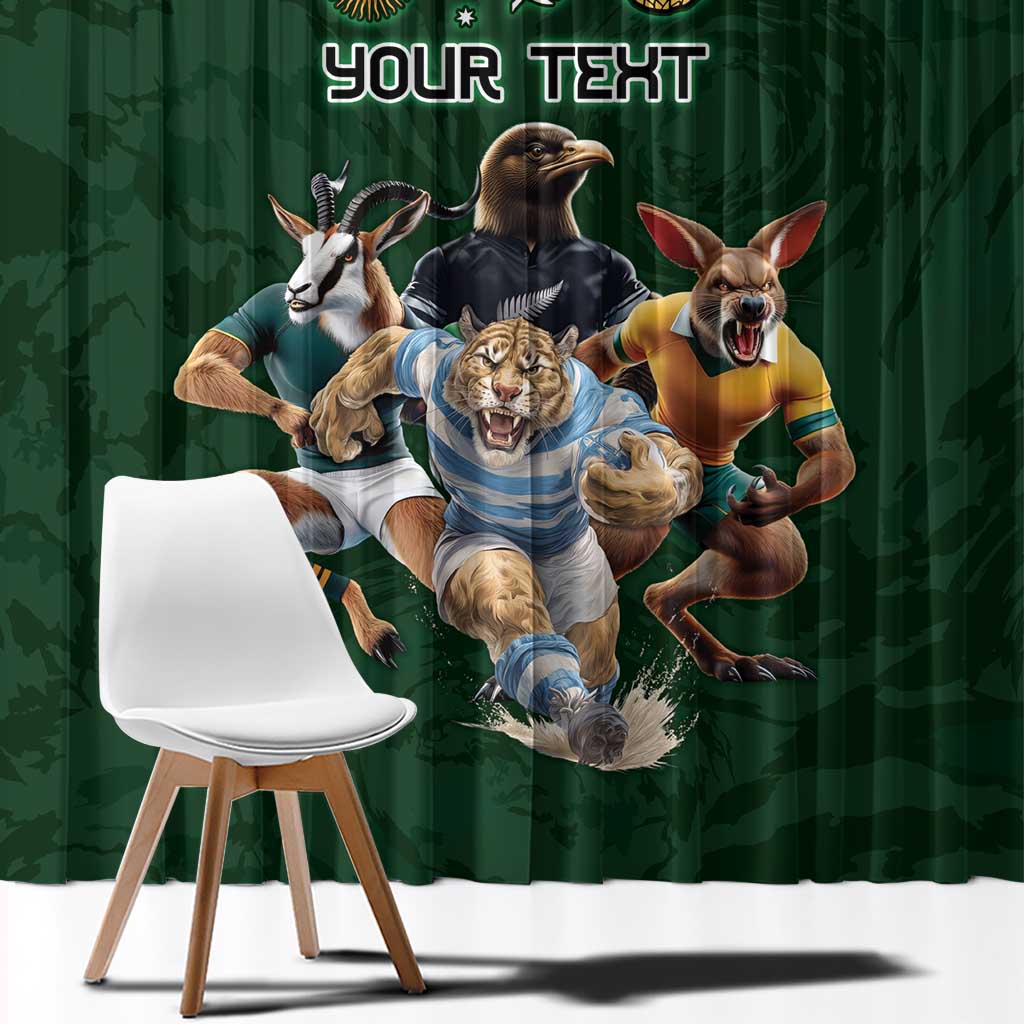 Custom Rugby Southern Hemisphere Window Curtain Argentina AUNZ South Africa Mascot Green - Wonder Print Shop