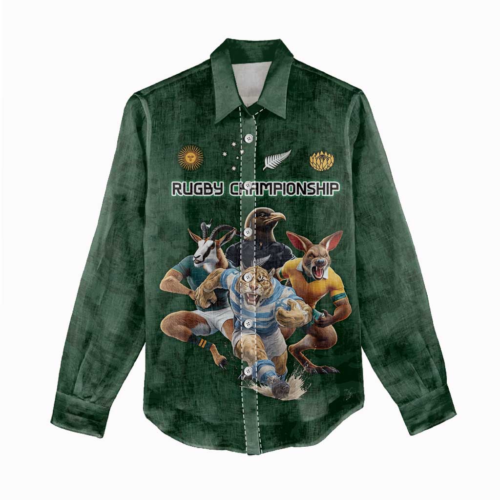 Custom Rugby Southern Hemisphere Women Casual Shirt Argentina AUNZ South Africa Mascot Green - Wonder Print Shop