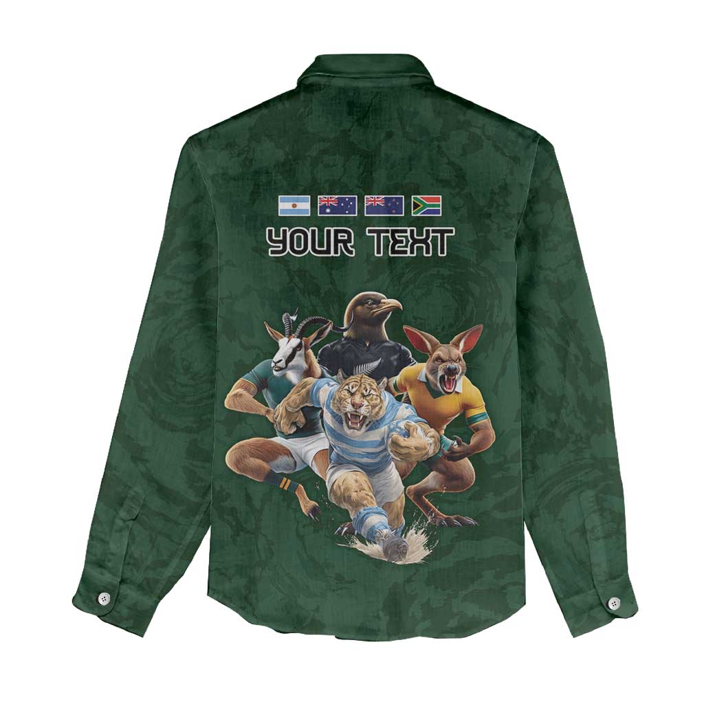 Custom Rugby Southern Hemisphere Women Casual Shirt Argentina AUNZ South Africa Mascot Green - Wonder Print Shop