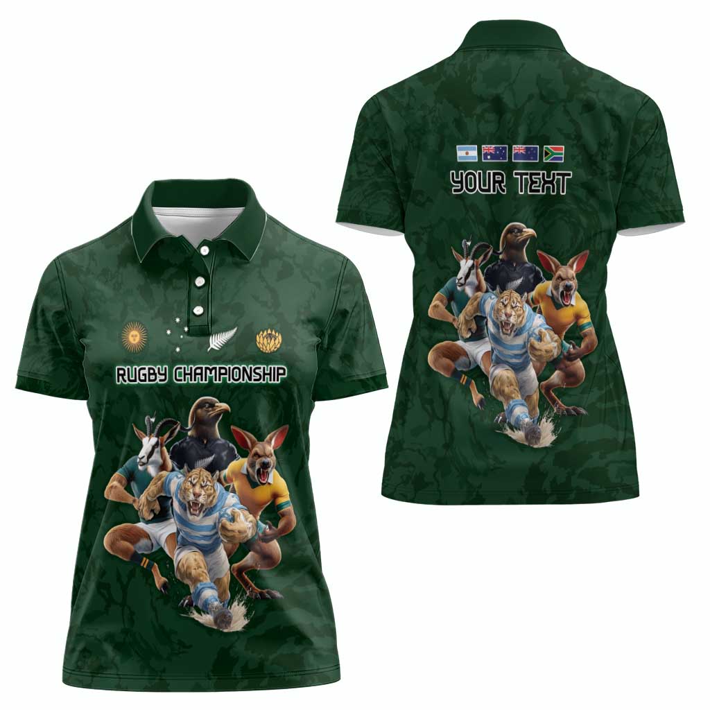 Custom Rugby Southern Hemisphere Women Polo Shirt Argentina AUNZ South Africa Mascot Green - Wonder Print Shop