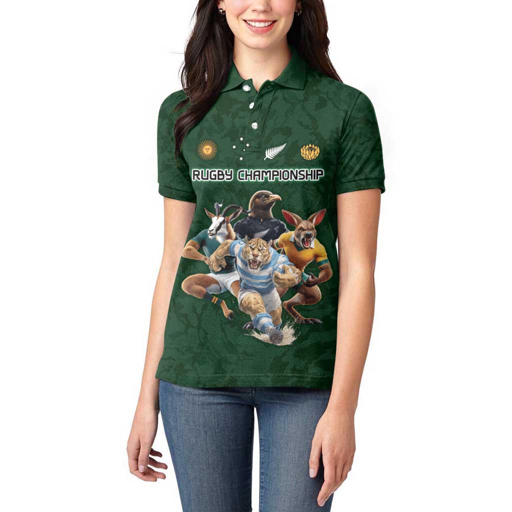 Custom Rugby Southern Hemisphere Women Polo Shirt Argentina AUNZ South Africa Mascot Green - Wonder Print Shop