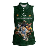 Custom Rugby Southern Hemisphere Women Sleeveless Polo Shirt Argentina AUNZ South Africa Mascot Green - Wonder Print Shop