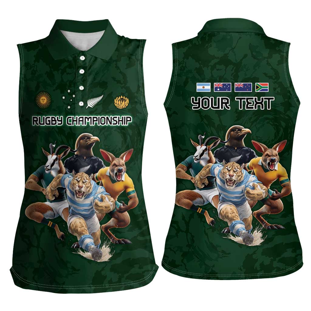 Custom Rugby Southern Hemisphere Women Sleeveless Polo Shirt Argentina AUNZ South Africa Mascot Green - Wonder Print Shop