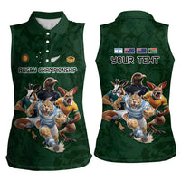 Custom Rugby Southern Hemisphere Women Sleeveless Polo Shirt Argentina AUNZ South Africa Mascot Green - Wonder Print Shop