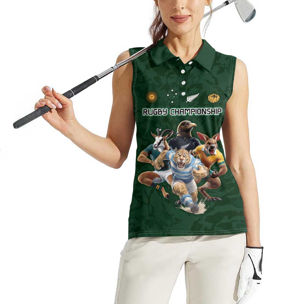 Custom Rugby Southern Hemisphere Women Sleeveless Polo Shirt Argentina AUNZ South Africa Mascot Green - Wonder Print Shop