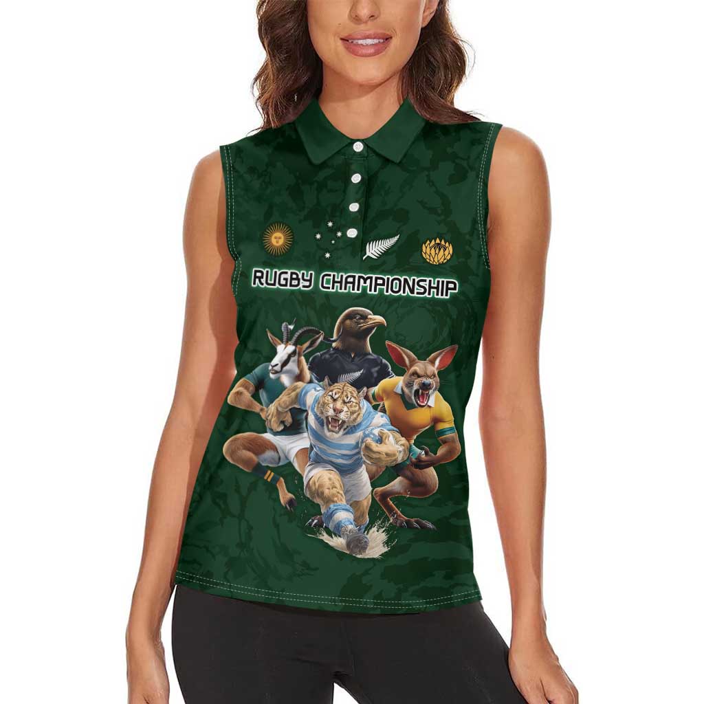 Custom Rugby Southern Hemisphere Women Sleeveless Polo Shirt Argentina AUNZ South Africa Mascot Green - Wonder Print Shop
