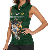 Custom Rugby Southern Hemisphere Women Sleeveless Polo Shirt Argentina AUNZ South Africa Mascot Green - Wonder Print Shop