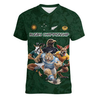 Custom Rugby Southern Hemisphere Women V-Neck T-Shirt Argentina AUNZ South Africa Mascot Green - Wonder Print Shop