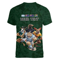 Custom Rugby Southern Hemisphere Women V-Neck T-Shirt Argentina AUNZ South Africa Mascot Green - Wonder Print Shop