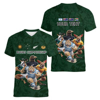 Custom Rugby Southern Hemisphere Women V-Neck T-Shirt Argentina AUNZ South Africa Mascot Green - Wonder Print Shop