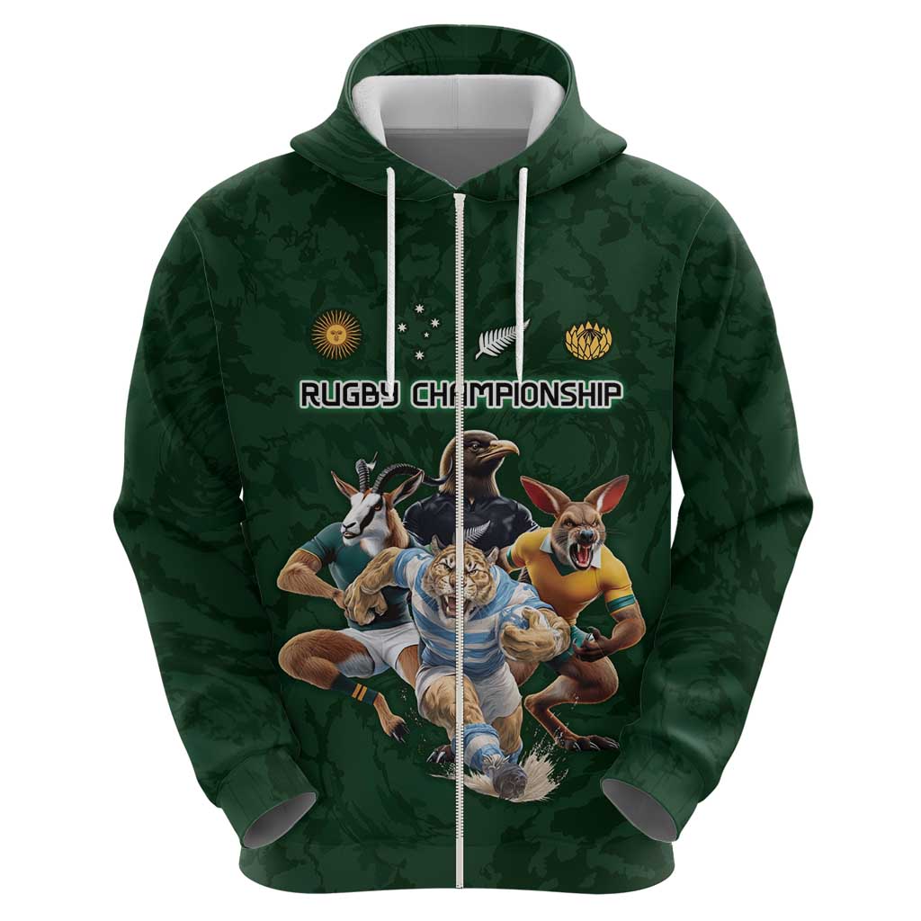 Custom Rugby Southern Hemisphere Zip Hoodie Argentina AUNZ South Africa Mascot Green - Wonder Print Shop