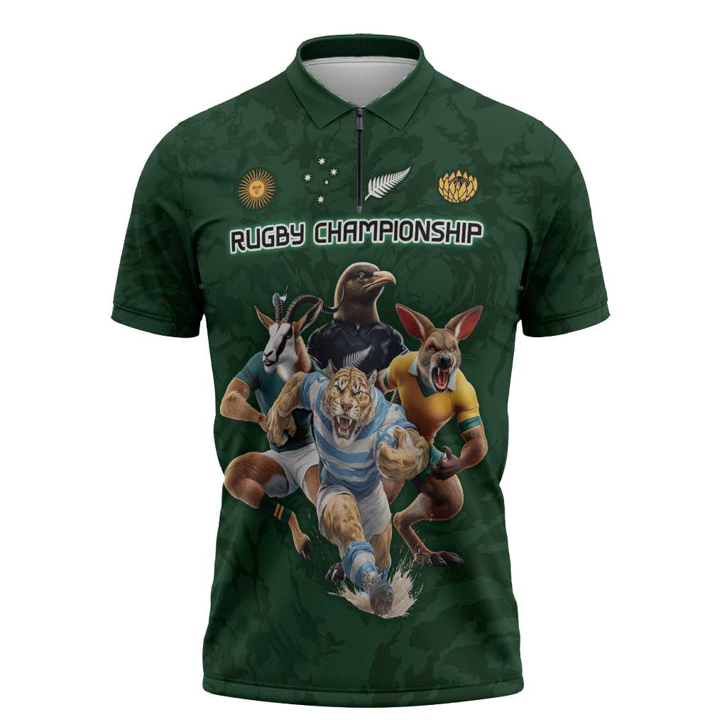 Custom Rugby Southern Hemisphere Zipper Polo Shirt Argentina AUNZ South Africa Mascot Green - Wonder Print Shop