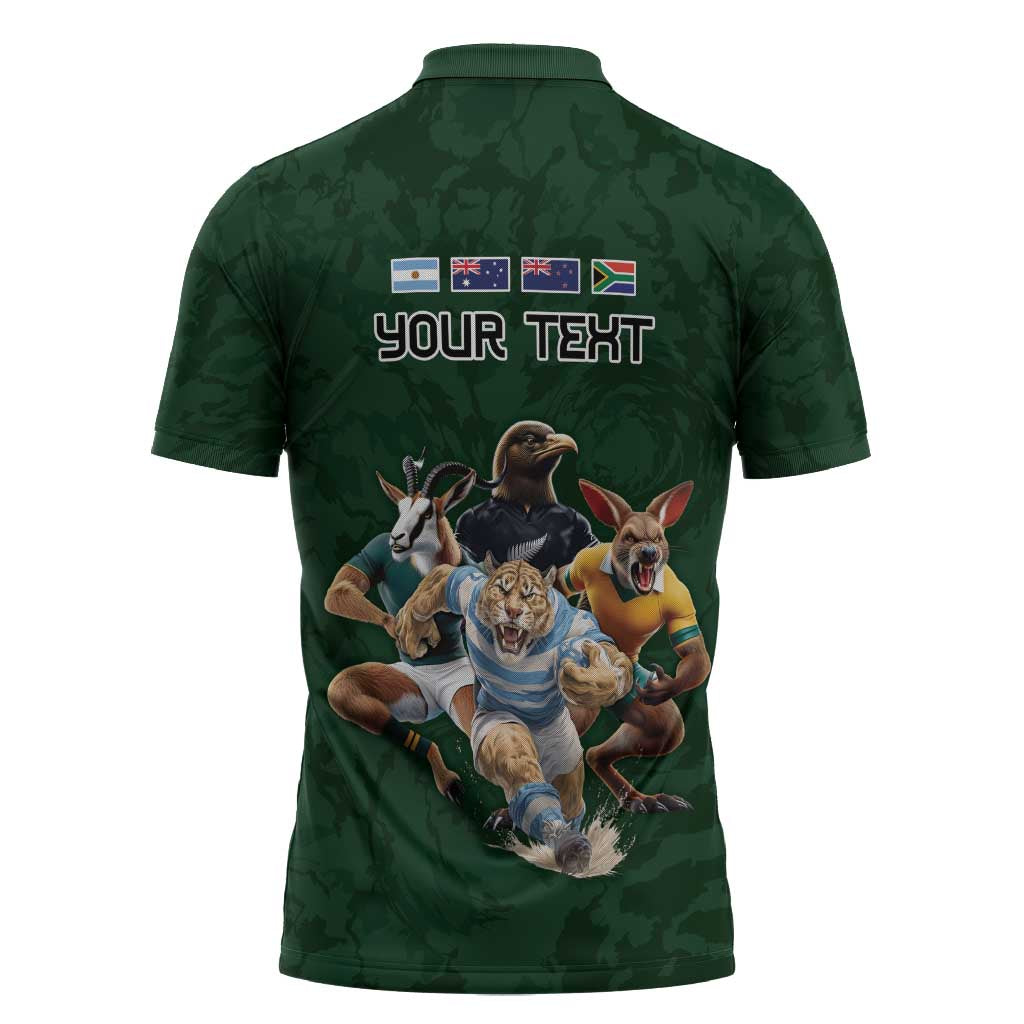 Custom Rugby Southern Hemisphere Zipper Polo Shirt Argentina AUNZ South Africa Mascot Green - Wonder Print Shop