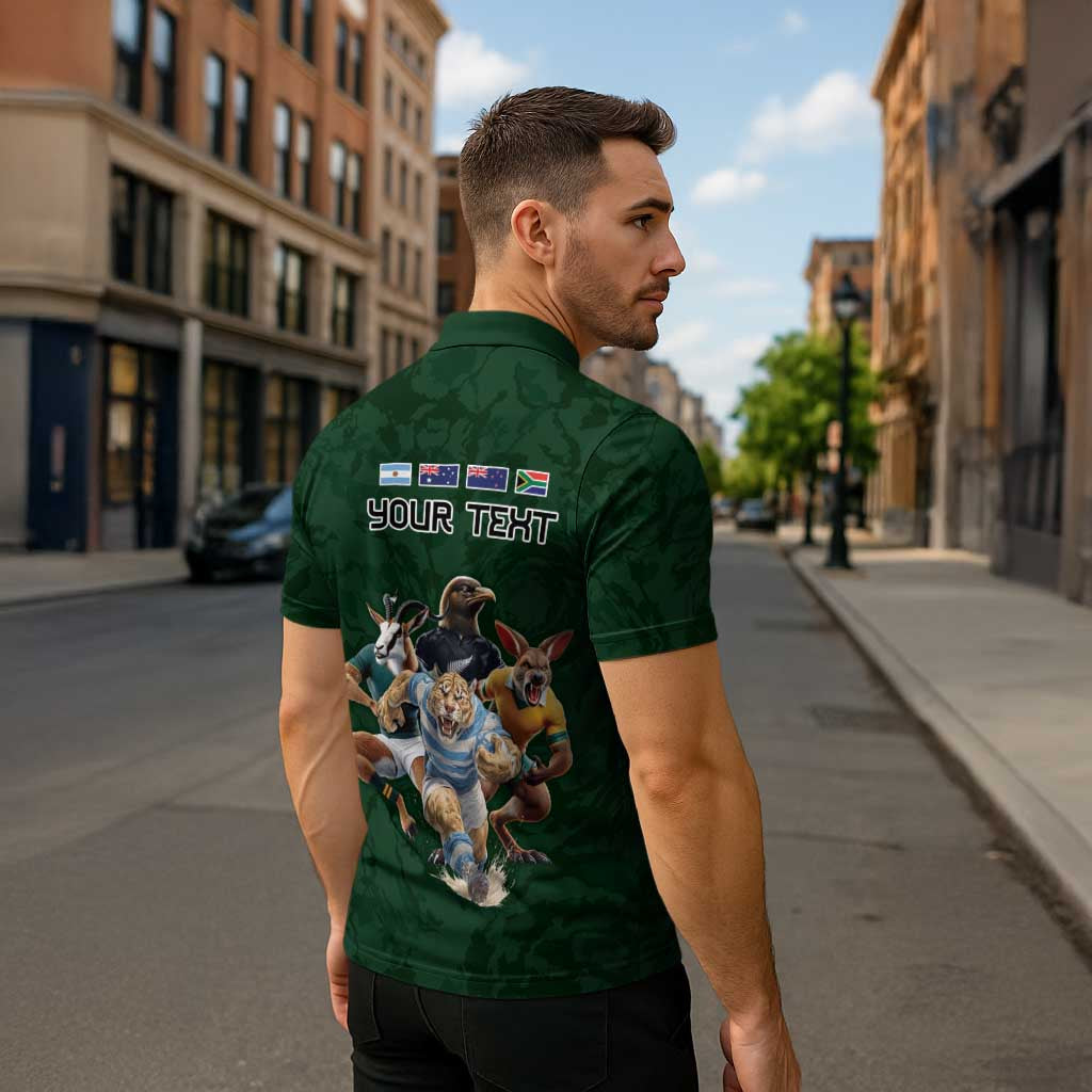 Custom Rugby Southern Hemisphere Zipper Polo Shirt Argentina AUNZ South Africa Mascot Green - Wonder Print Shop