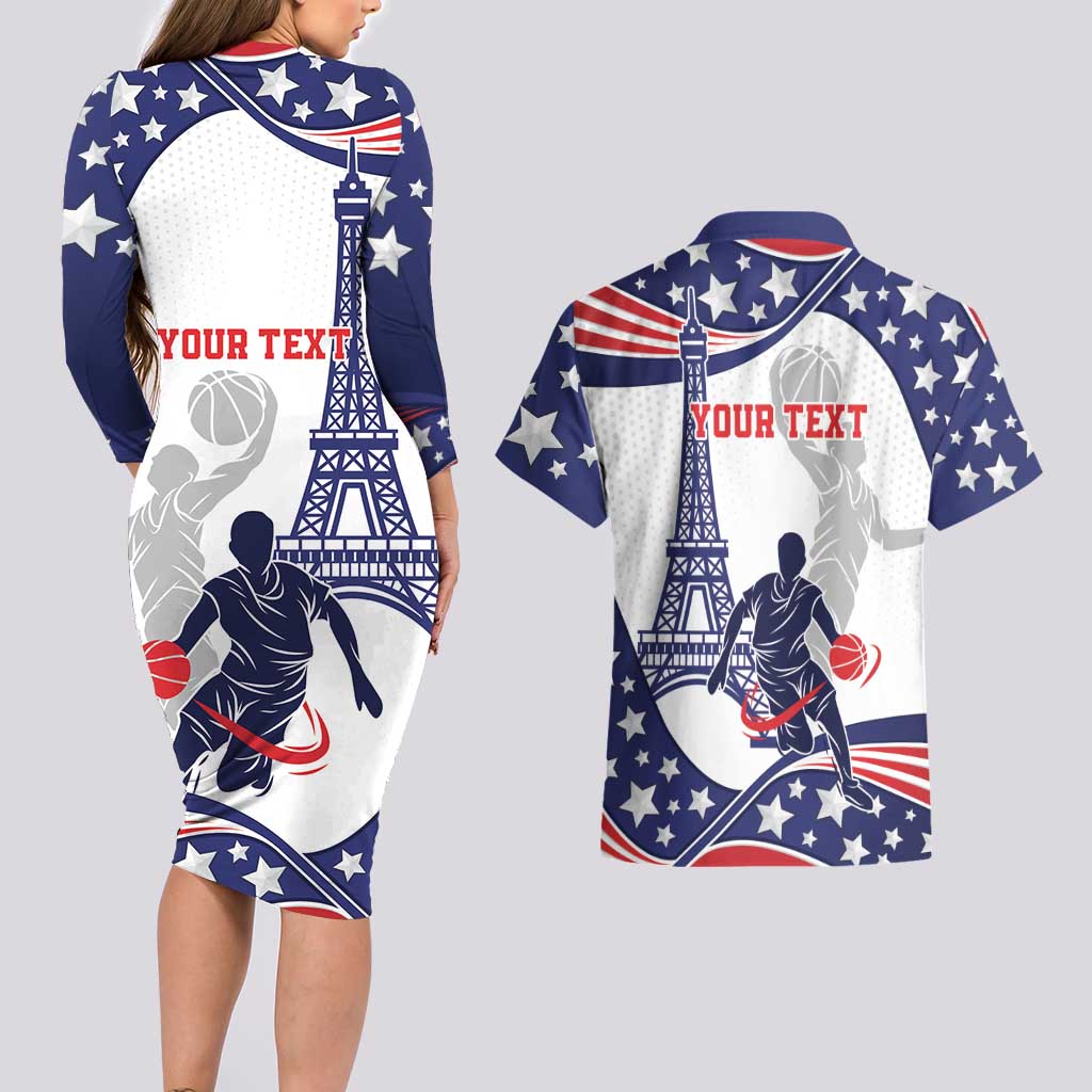 Personalized USA Basketball Couples Matching Long Sleeve Bodycon Dress and Hawaiian Shirt One For All Summer Sport LT9 - Wonder Print Shop