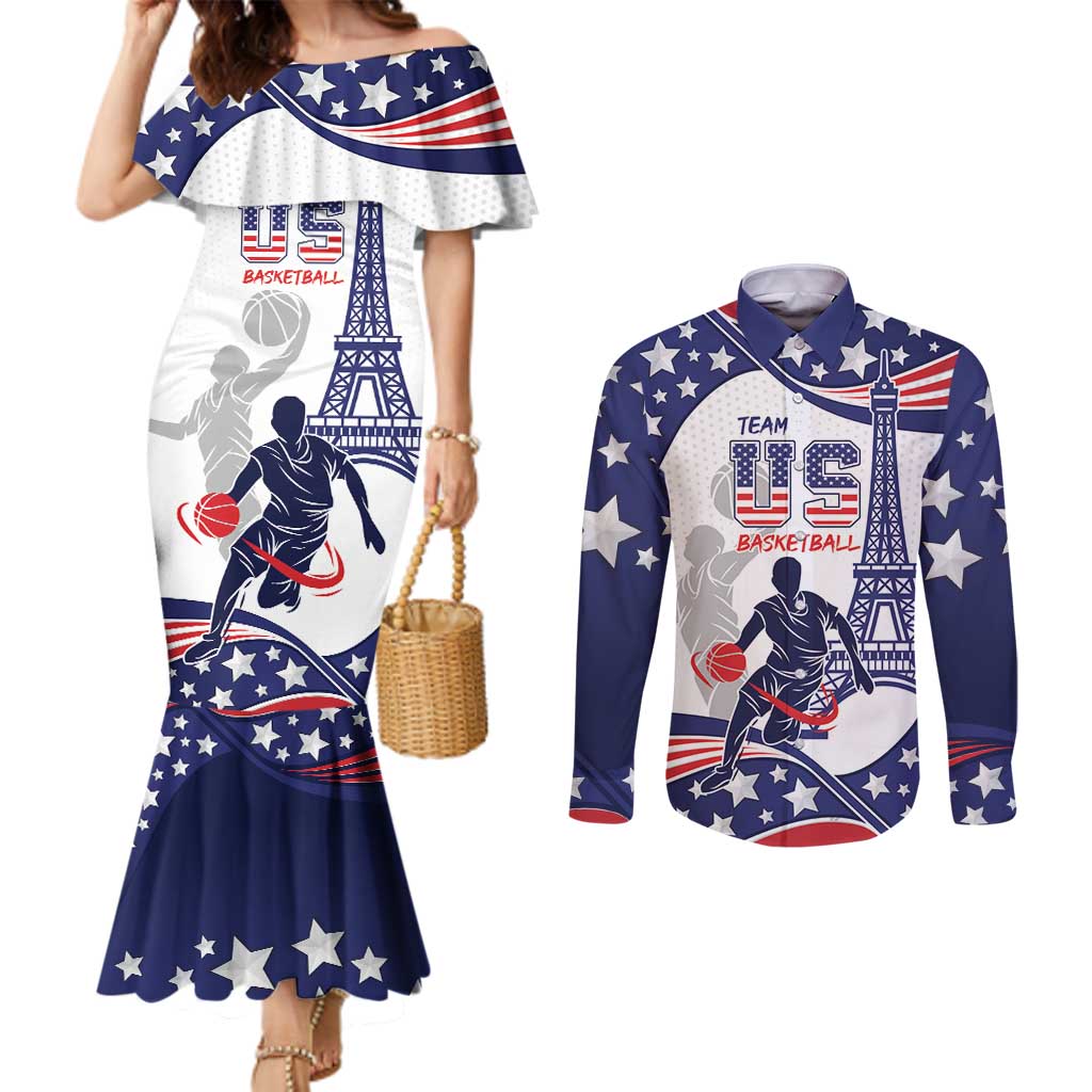 Personalized USA Basketball Couples Matching Mermaid Dress and Long Sleeve Button Shirt One For All Summer Sport