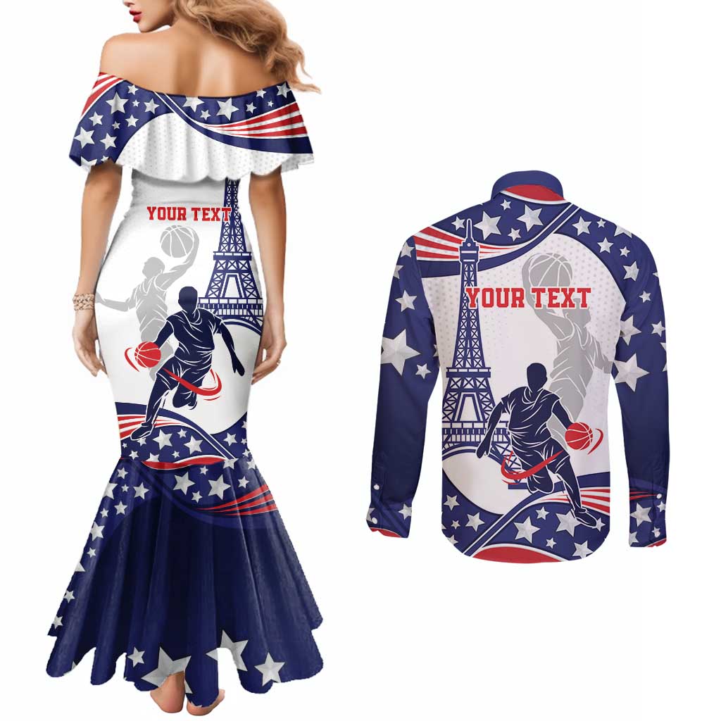 Personalized USA Basketball Couples Matching Mermaid Dress and Long Sleeve Button Shirt One For All Summer Sport