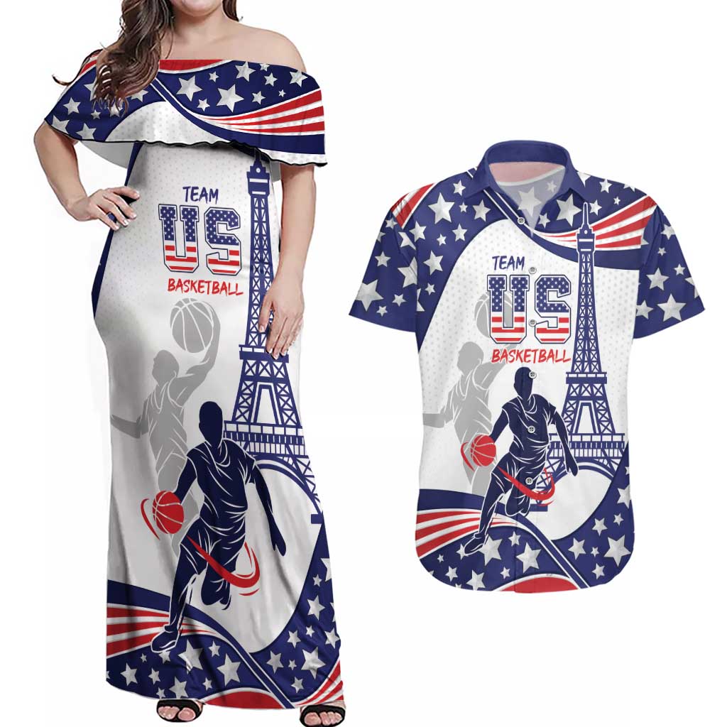 Personalized USA Basketball Couples Matching Off Shoulder Maxi Dress and Hawaiian Shirt One For All Summer Sport LT9 - Wonder Print Shop