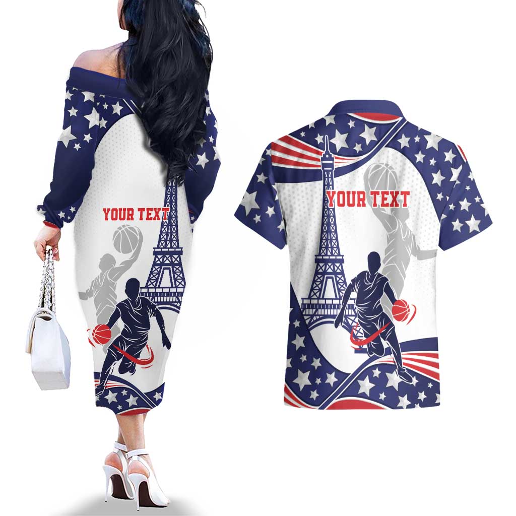 Personalized USA Basketball Couples Matching Off The Shoulder Long Sleeve Dress and Hawaiian Shirt One For All Summer Sport LT9 - Wonder Print Shop