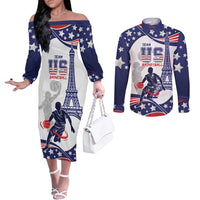 Personalized USA Basketball Couples Matching Off The Shoulder Long Sleeve Dress and Long Sleeve Button Shirt One For All Summer Sport