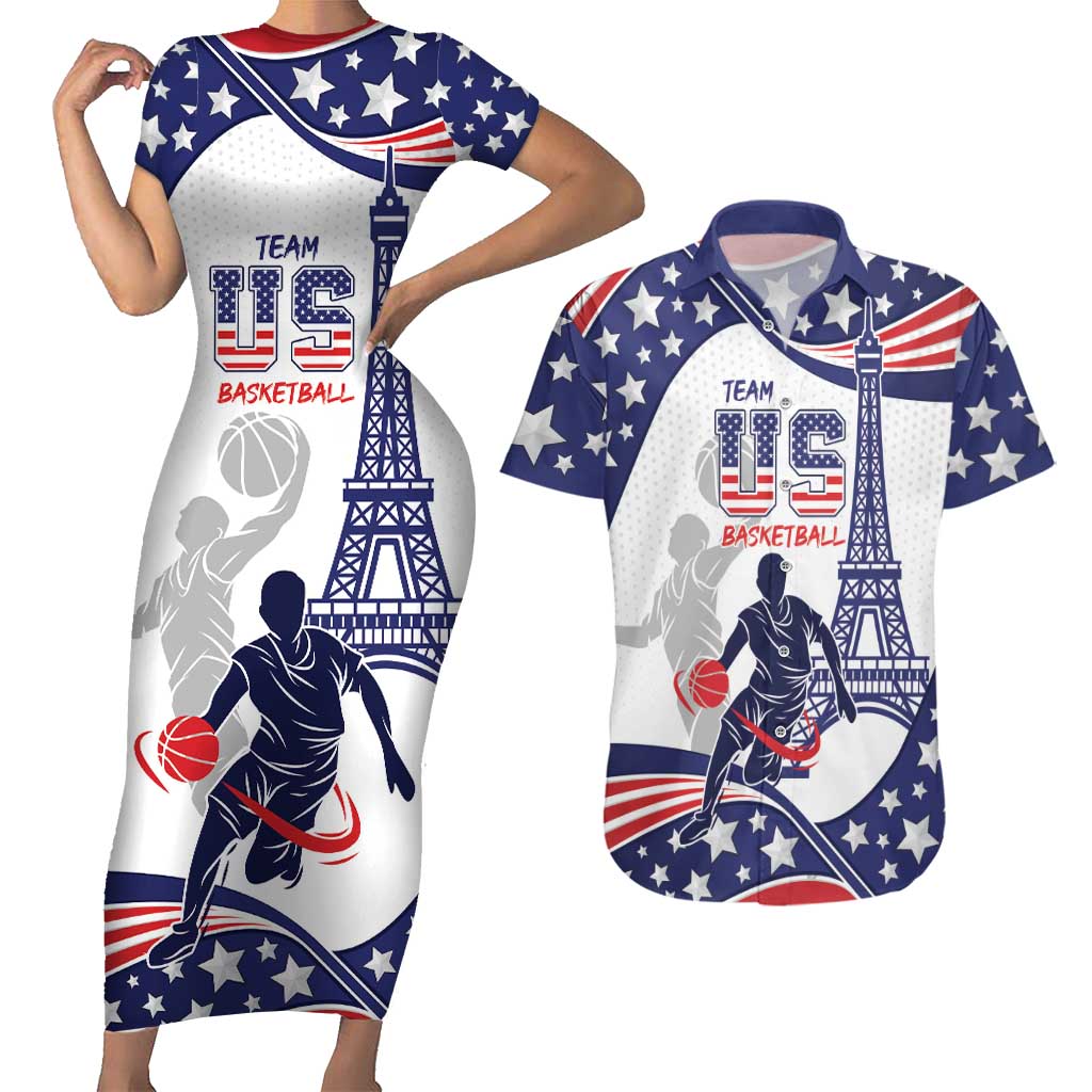 Personalized USA Basketball Couples Matching Short Sleeve Bodycon Dress and Hawaiian Shirt One For All Summer Sport LT9 - Wonder Print Shop