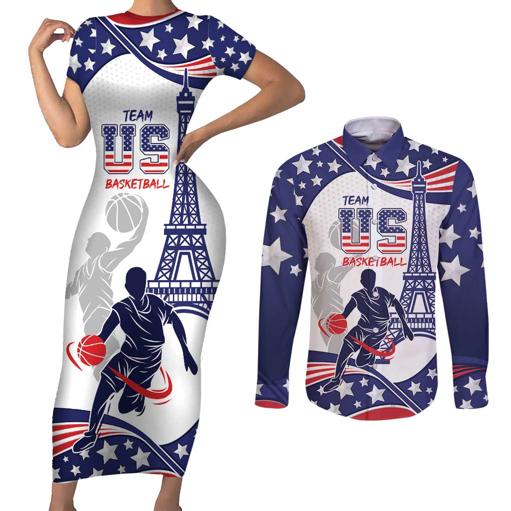 Personalized USA Basketball Couples Matching Short Sleeve Bodycon Dress and Long Sleeve Button Shirt One For All Summer Sport LT9 - Wonder Print Shop