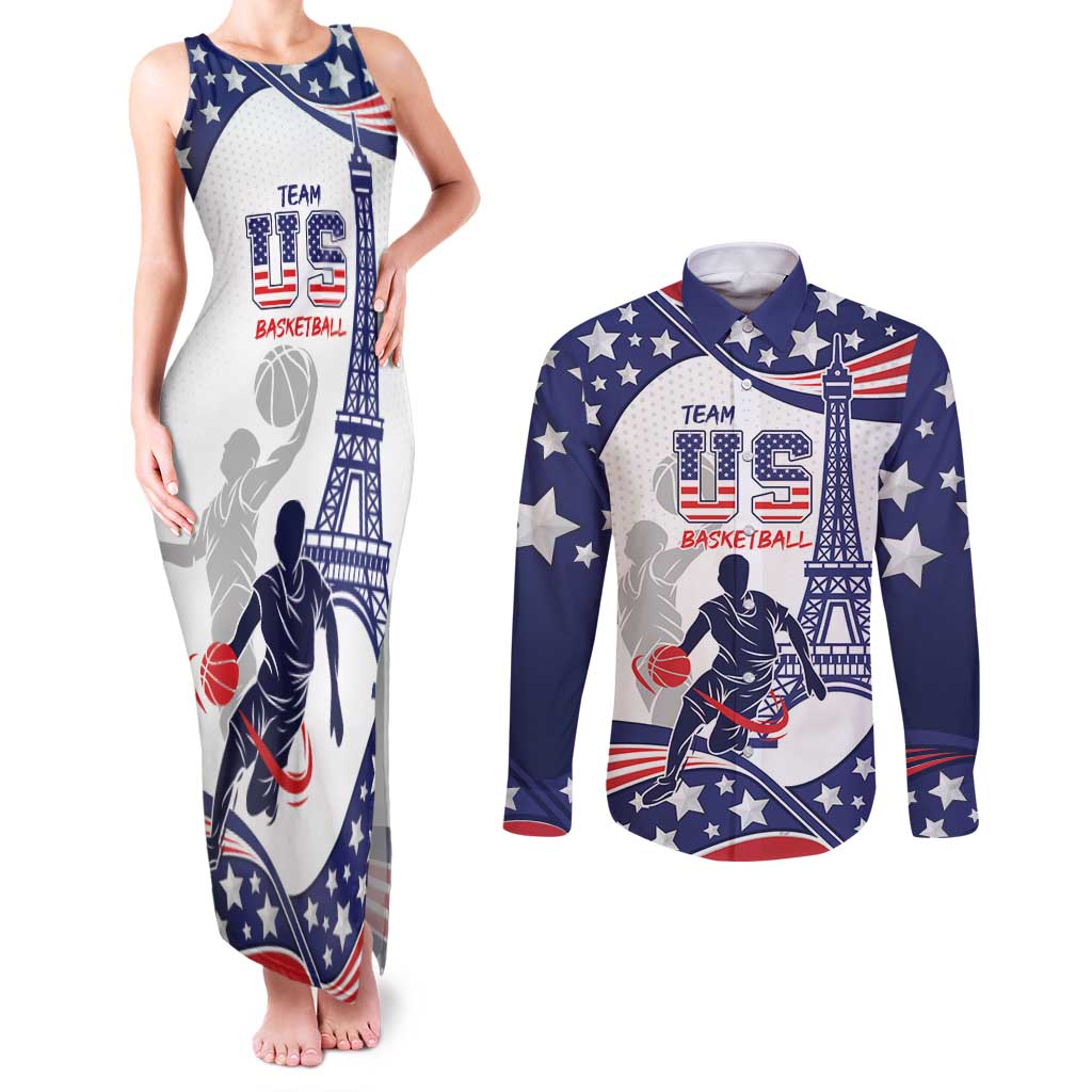 Personalized USA Basketball Couples Matching Tank Maxi Dress and Long Sleeve Button Shirt One For All Summer Sport LT9 - Wonder Print Shop