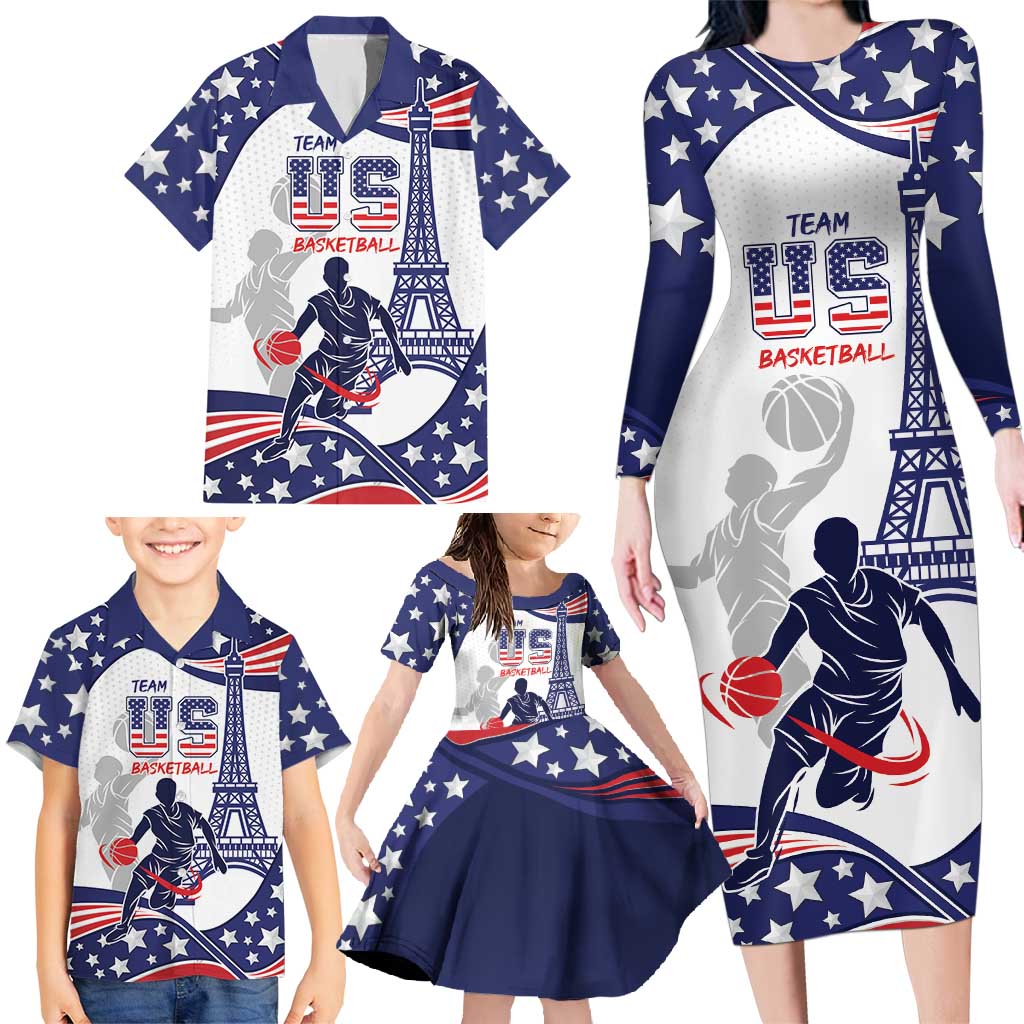 Personalized USA Basketball Family Matching Long Sleeve Bodycon Dress and Hawaiian Shirt One For All Summer Sport LT9 - Wonder Print Shop