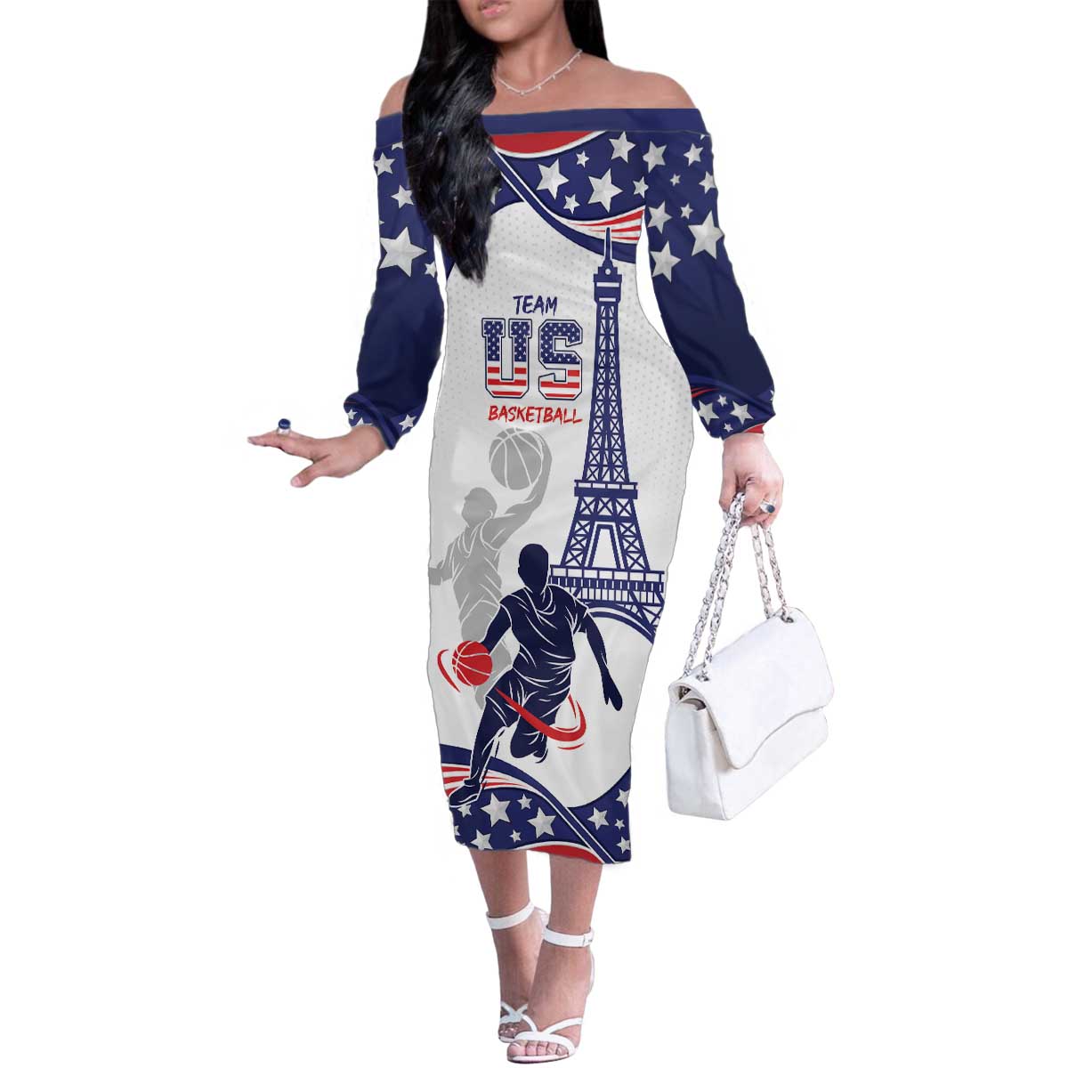 Personalized USA Basketball Family Matching Off The Shoulder Long Sleeve Dress and Hawaiian Shirt One For All Summer Sport - Wonder Print Shop