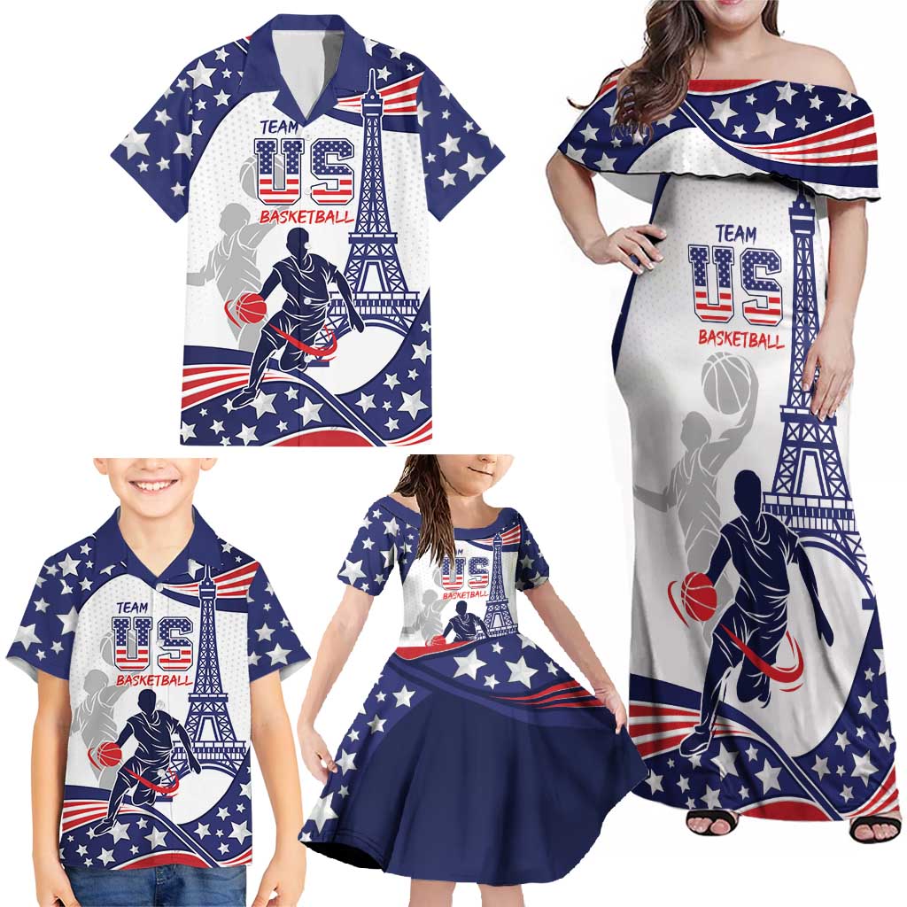 Personalized USA Basketball Family Matching Off Shoulder Maxi Dress and Hawaiian Shirt One For All Summer Sport LT9 - Wonder Print Shop