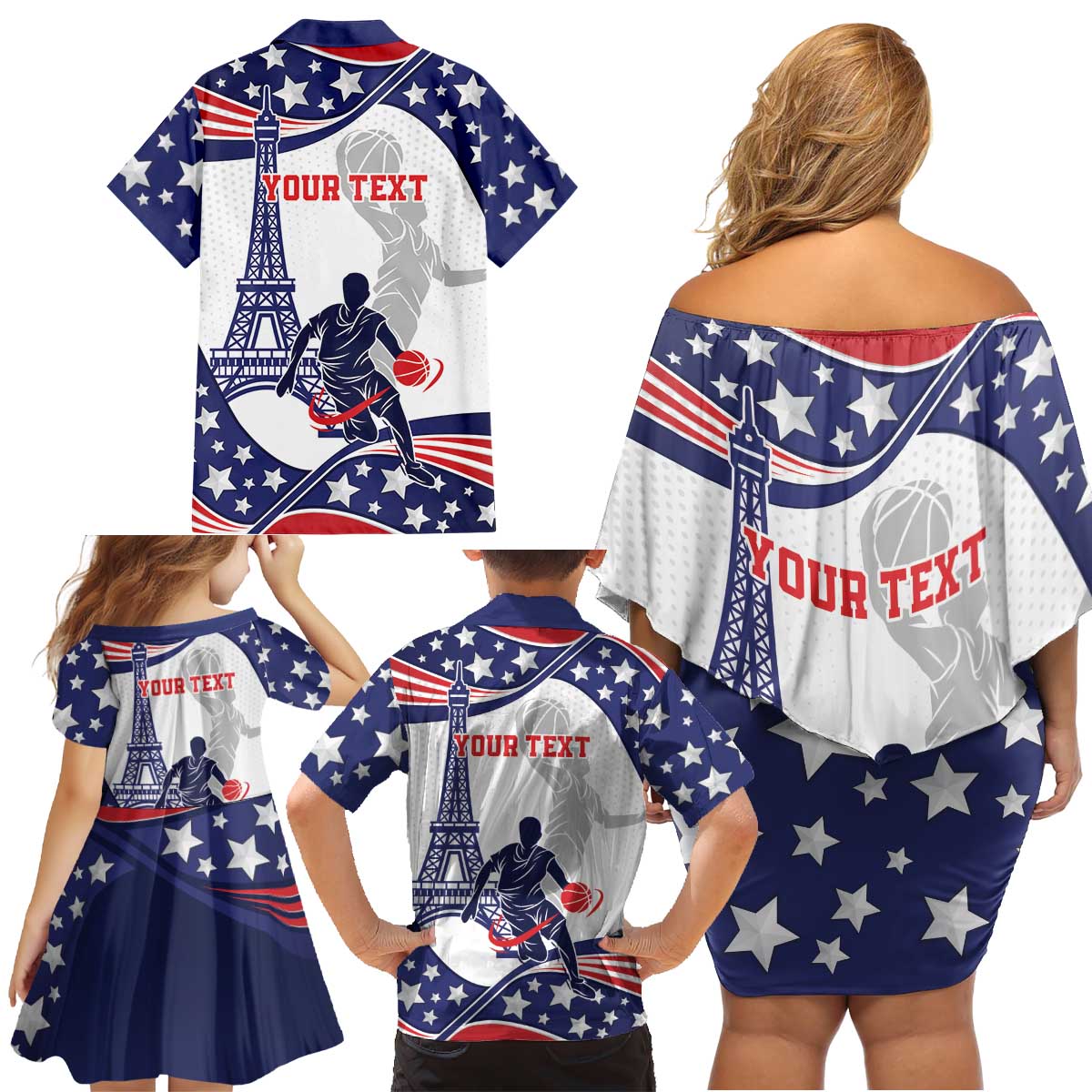 Personalized USA Basketball Family Matching Off Shoulder Short Dress and Hawaiian Shirt One For All Summer Sport LT9 - Wonder Print Shop