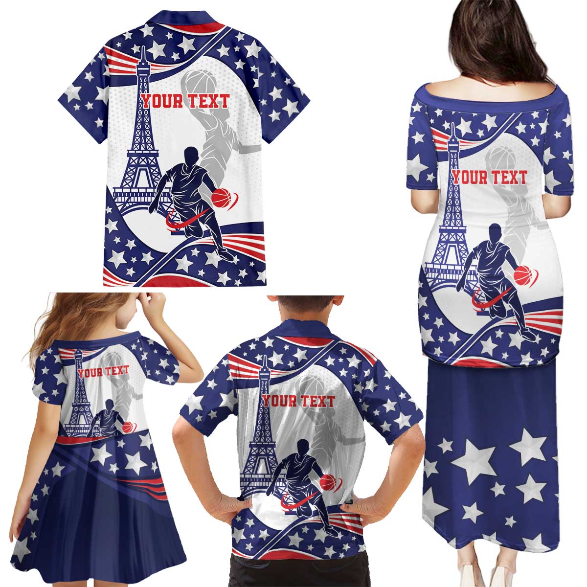 Personalized USA Basketball Family Matching Puletasi and Hawaiian Shirt One For All Summer Sport - Wonder Print Shop