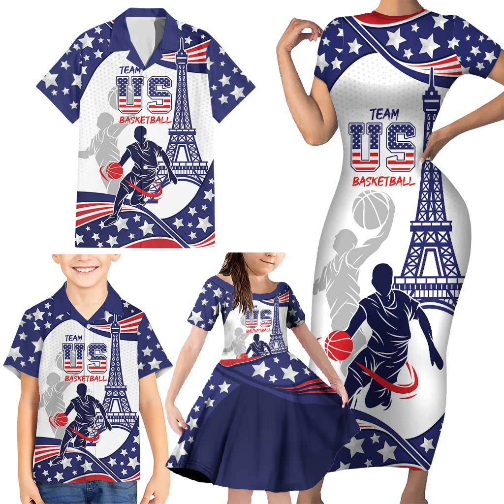 Personalized USA Basketball Family Matching Short Sleeve Bodycon Dress and Hawaiian Shirt One For All Summer Sport - Wonder Print Shop