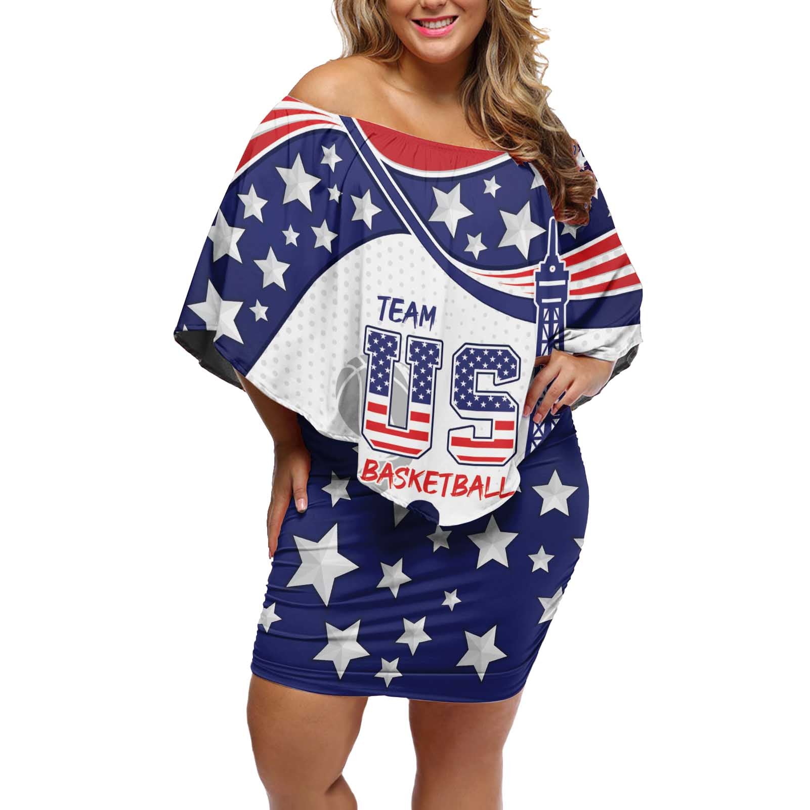 Personalized USA Basketball Off Shoulder Short Dress One For All Summer Sport - Wonder Print Shop