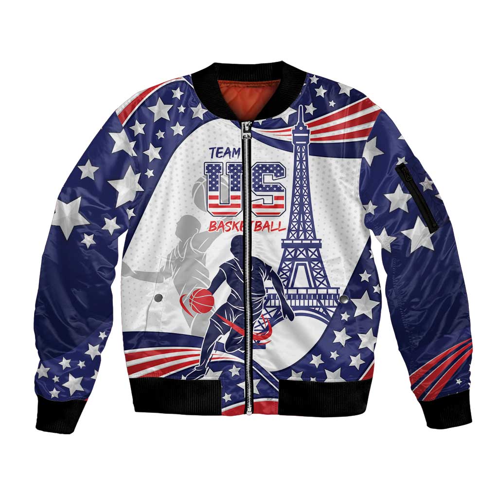 Personalized USA Basketball Sleeve Zip Bomber Jacket One For All Summer Sport - Wonder Print Shop