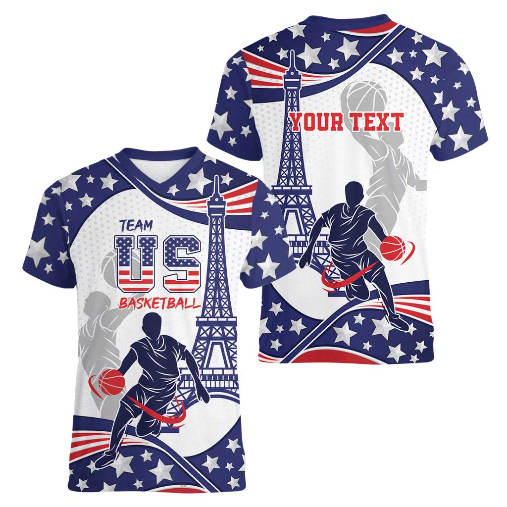 Personalized USA Basketball Women V-Neck T-Shirt One For All Summer Sport - Wonder Print Shop