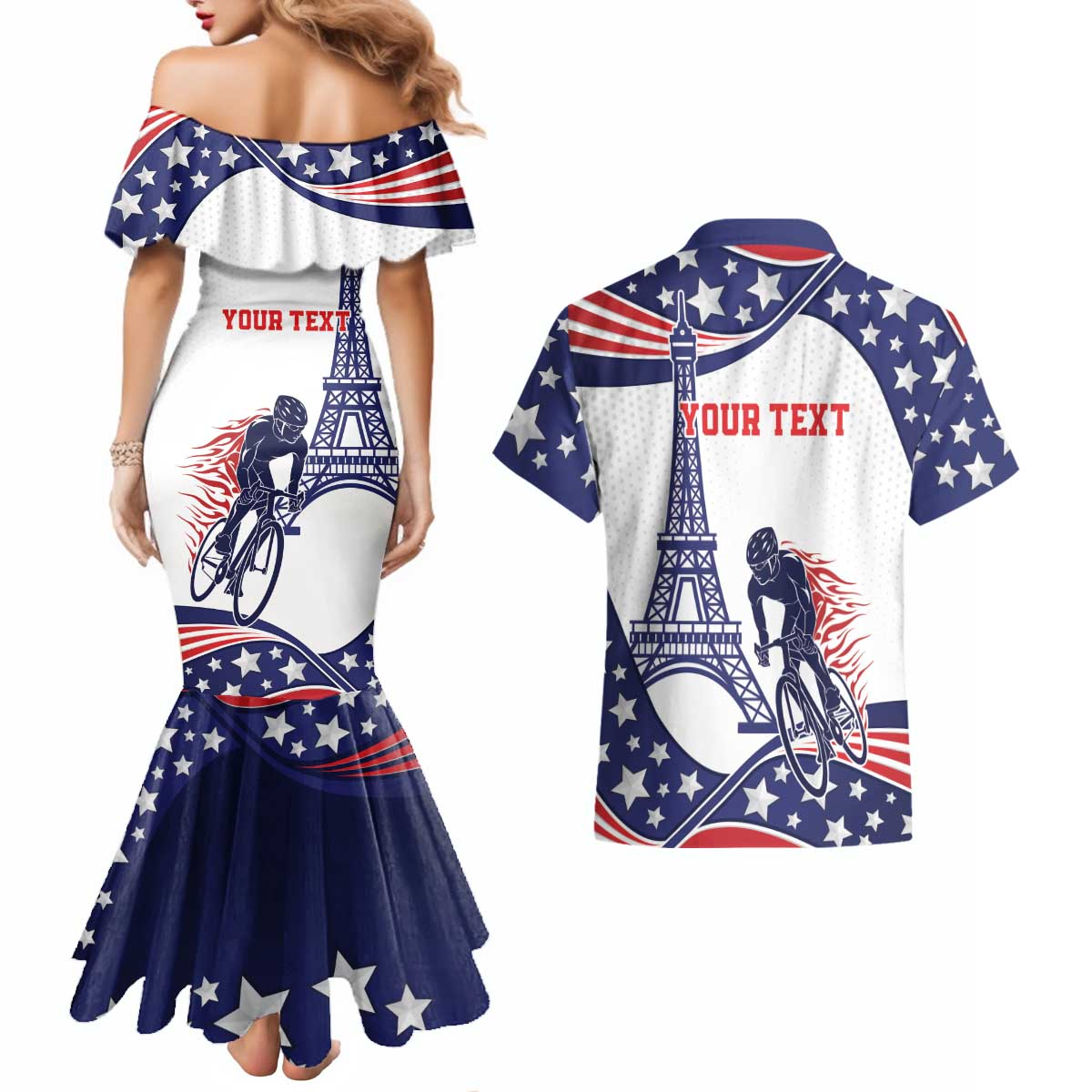 Personalized USA Cycling Couples Matching Mermaid Dress and Hawaiian Shirt One For All Summer Sport LT9 - Wonder Print Shop