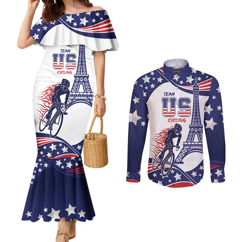 Personalized USA Cycling Couples Matching Mermaid Dress and Long Sleeve Button Shirt One For All Summer Sport