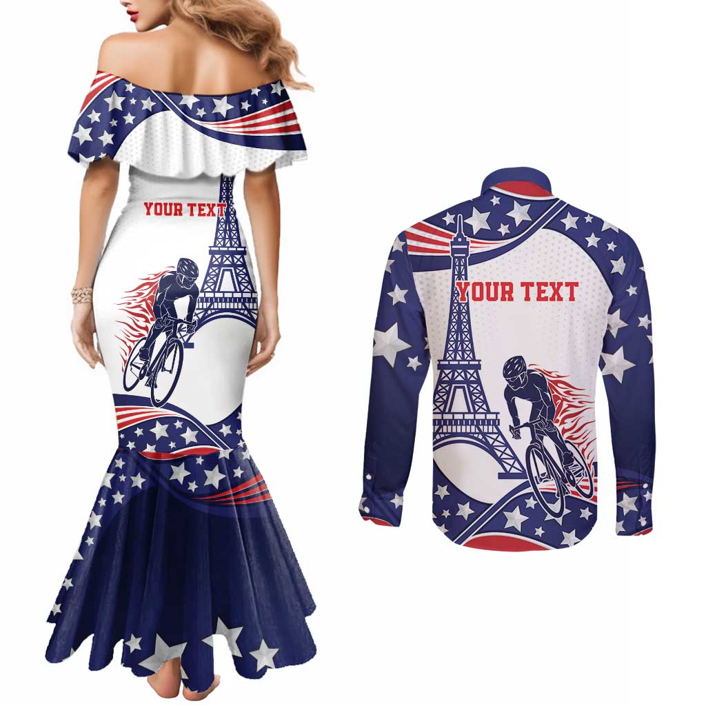 Personalized USA Cycling Couples Matching Mermaid Dress and Long Sleeve Button Shirt One For All Summer Sport