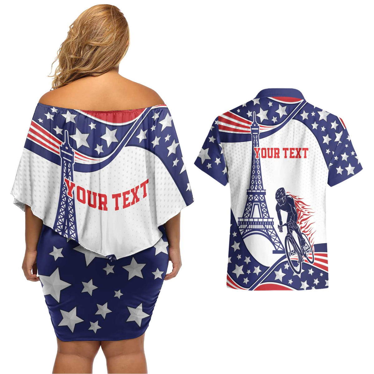 Personalized USA Cycling Couples Matching Off Shoulder Short Dress and Hawaiian Shirt One For All Summer Sport LT9 - Wonder Print Shop