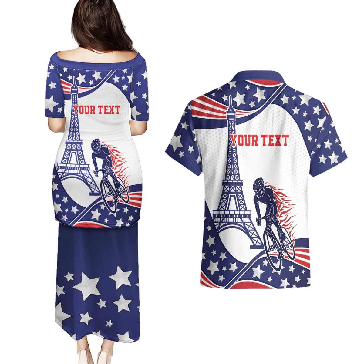 Personalized USA Cycling Couples Matching Puletasi and Hawaiian Shirt One For All Summer Sport LT9 - Wonder Print Shop