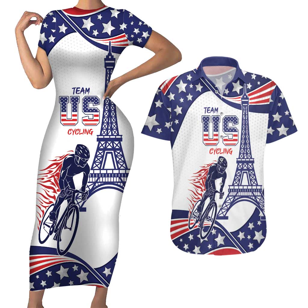 Personalized USA Cycling Couples Matching Short Sleeve Bodycon Dress and Hawaiian Shirt One For All Summer Sport LT9 - Wonder Print Shop
