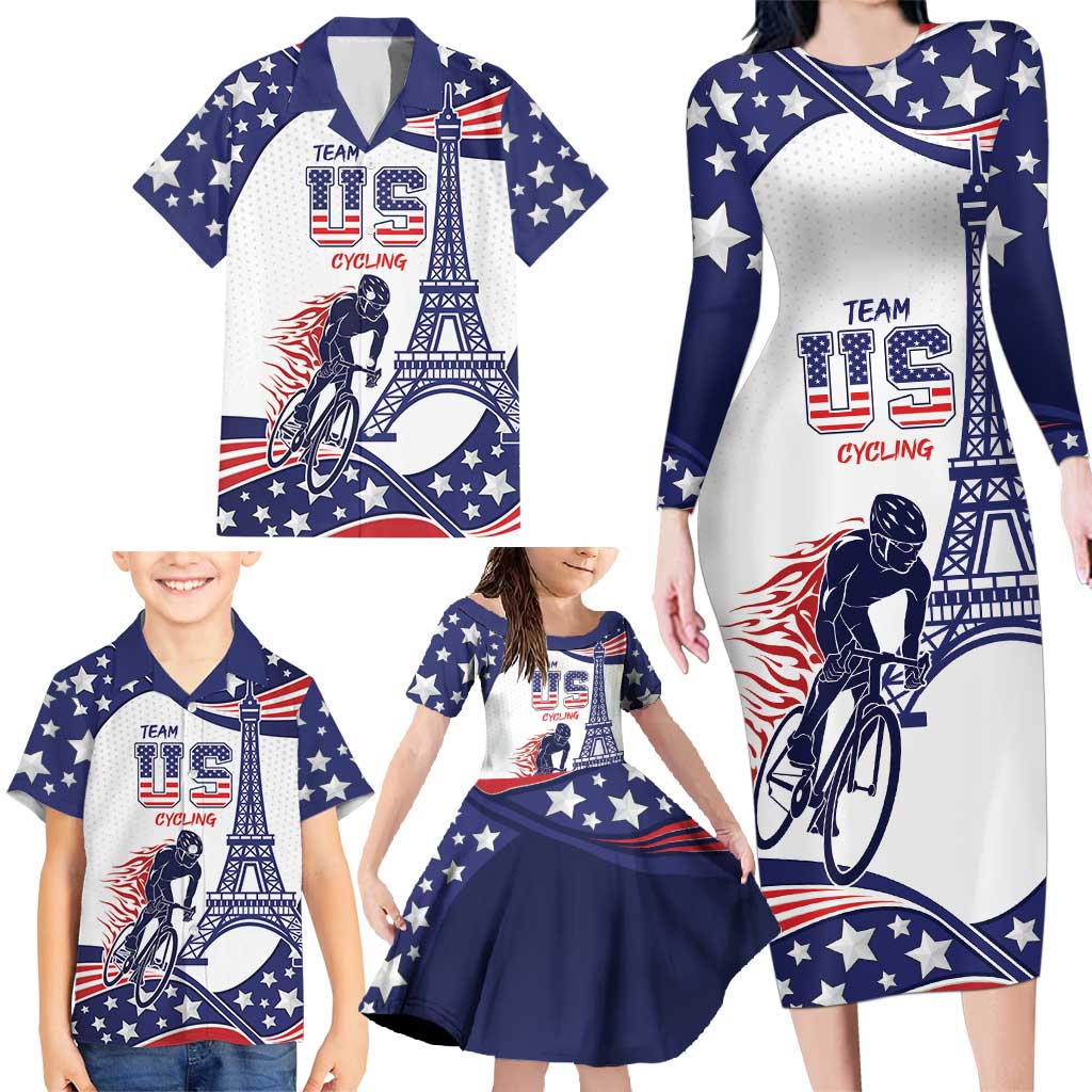 Personalized USA Cycling Family Matching Long Sleeve Bodycon Dress and Hawaiian Shirt One For All Summer Sport LT9 - Wonder Print Shop