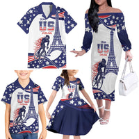 Personalized USA Cycling Family Matching Off The Shoulder Long Sleeve Dress and Hawaiian Shirt One For All Summer Sport - Wonder Print Shop